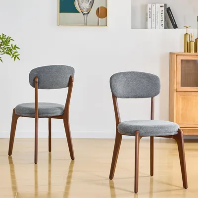 Produktbild von MODFU Polsterstuhl Komfort 2er Set Stühle Gepolsterter Sitz Metallgestell Stabil Esszimmer Küche Leinen Grau