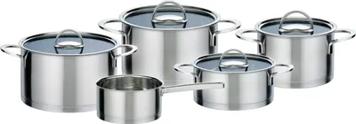 Image de Batterie de Cuisine 9 Pièces GSW Elegance, Acier Inoxydable 18/10, Tous Feux Dont Induction, Marmites 20 et 24cm, Faitout 20cm, Casserole 16cm
