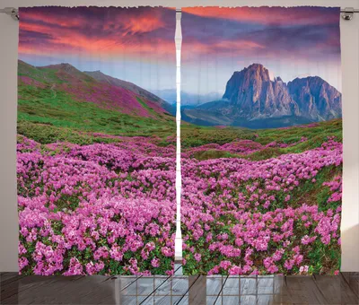 Produktbild von ABAKUHAUS Landschaft Rustikaler Gardine, Bergdorf Herbst, Schlafzimmer Kräuselband Vorhang mit Schlaufen und Haken, 280 x 260 cm, Rosa Grün