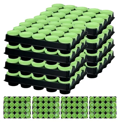 Produktbild von 240 Pflanztöpfe und 12 Anzuchtplatten - Anzuchtschalen mit Töpfen aus Kunststoff, rund mit Loch
