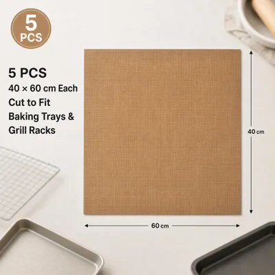 Immagine prodotto di Carta forno riutilizzabile, 5 pezzi, 40 x 60 cm, con rivestimento antiaderente, adatta per teglie e stampi da forno