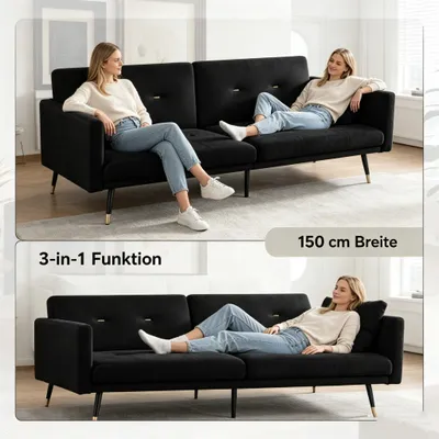 Produktbild von 150 cm Klappbares Schlafsofa mit verstellbarer Rückenlehne, 3-in-1 Sofa Bett, 5-fach verstellbar, kleines Sofa Bett für Gästezimmer