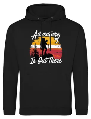 Produktbild von Huuraa Uni Hoodie Adventure is out there Backpacking XXL Deep Black Vegan Sweatshirt Geschenkidee
