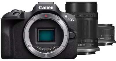 Image de Kit Canon EOS R100 + RF-S 18-45mm F4.5-6.3 IS STM + RF-S 55-200mm F5-7.1 IS STM - 24.1 MP - 6000 x 4000 pixels - CMOS - 4K Ultra HD - 309 g - Noir