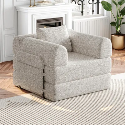 Zdjęcie produktu dla Sofa rozkładane typu "chenille" 2 w 1, z funkcją łóżka. Modułowe sofa z pojemnikiem na przechowywanie w podłokietniku, wykonana z metalowej ramy, z antypoślizgową podstawą. Opatentowany model