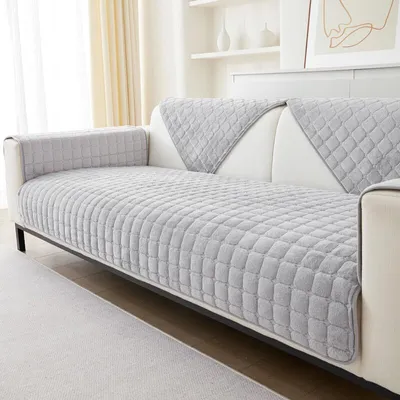 Produktbild von Weicher Flanell Sofabezug Waschbar - Sitzkissenbezüge, Rutschfester Sofabezug 1 2 3-Sitzer Couchbezug für Sektionssofa, Sofaüberwürfe, L-Form Möbelschutz (Hellgrau, 70x150cm)