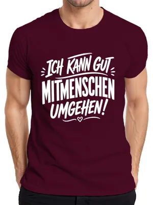 Zdjęcie produktu dla T-shirt męski, kolor burgundowy, rozmiar XXL, z napisem: "Dobrze dogaduję się z ludźmi. Humorystyczne. Misanthrop."