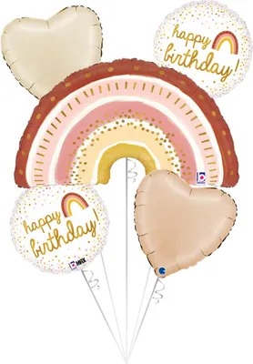 Produktbild von SET Shape Folienballon Regenbogen "Happy Birthday" | 1 Shape, 2 Rundballons, 2 Herzballons
