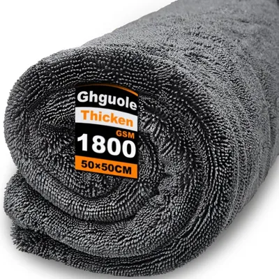 Immagine prodotto di Panno in microfibra per asciugatura auto, 50x50 cm, 1800 GSM, ultra assorbente, senza pelucchi, non graffia