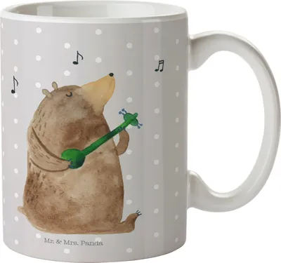 Produktbild von Mr. & Mrs. Panda Tasse Bär Gitarre - Grau Pastell - Geschenk, Kaffeebecher, Keramiktasse, Teddy, Kaffeetasse, Becher, Teetasse