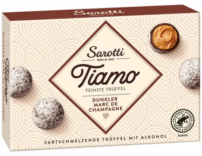 Produktbild von Sarotti Tiamo Feinste Trüffel Dunkler Marc de Champagne 125g