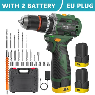 Image de Perceuse-visseuse et visseuse à chocs sans fil - Moteur sans balais - 21 V - 55 Nm - Mandrin à cliquet métallique - 2 batteries - Idéale pour les bricoleurs