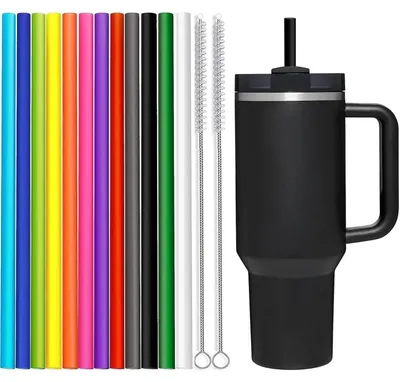 Obrázek produktu pro Náhradní brčka, sada 12 kusů, 30,5 cm, opakovaně použitelné, plastová, barevná, pro hrnky Stanley, včetně čisticích kartáčků