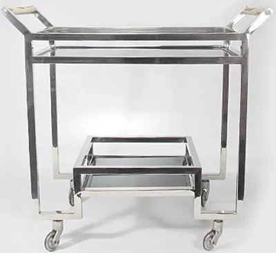 Produktbild von Casa Padrino Bar Trolley Servierwagen aus Messing vernickelt 74 x 40 x H. 69 cm - Hotel & Restaurant Einrichtung Möbel