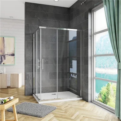 Produktbild von B.100x80cm Schiebetür Höhe 195cm Duschkabinen Eckeinstieg eckdusche 6mm Nano ESG Sicherheitsglas Duschabtrennung