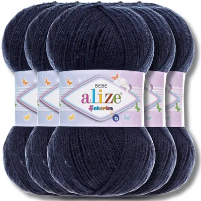 Produktbild von Alize 5x 100g Sekerim Bebe Wolle, Uni, Stricken, Häkeln (Navy - 58)