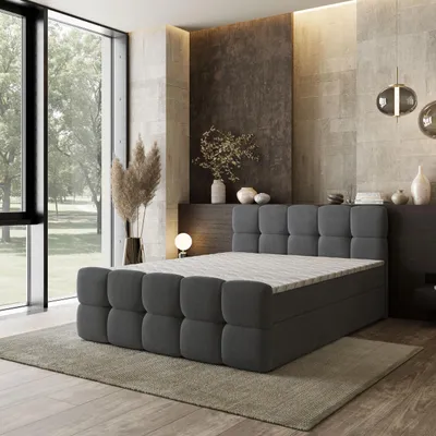 Produktbild von Masseno Boxspringbett BRUME 160x200 cm Komplett-Set mit Bonell Matratze und Topper, Polsterbett mit Bettkästen -Grau, SORO 97