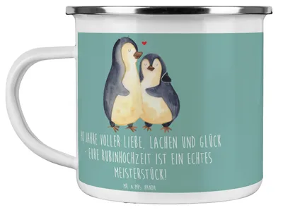 Produktbild von Mr. & Mrs. Panda Pott 40. Hochzeitstag Rubinhochzeit - Meeresbrise - Geschenk, Tasse Emaille, Geschenke, Teetasse, bedingungslose Liebe, Glück, Meilenstein, Heiraten