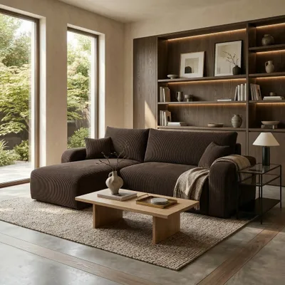 Produktbild von Wohnero24 Habana Ecksofa 251x153 cm mit Schlaffunktion 207x133 cm – Eckcouch mit Bettkasten – Cord Sofa L-Form – Wohnlandschaft Modern – Universal Montierbar