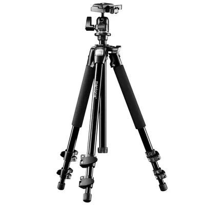 Produktbild von Mantona Basic Scout Stativ - 90 x 90 x 615 mm / max. Traglast 5 kg - aus Aluminium - mit Kugelkopf, Wasserwaage, umkehrbarer Mittelsäule - Reisestativ Travelstativ passend für Kameras