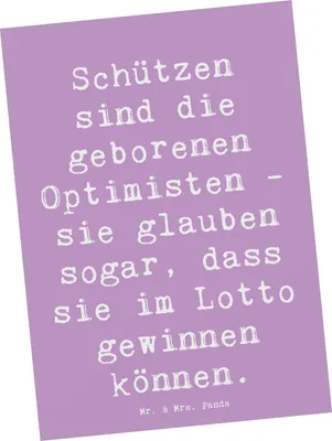 Produktbild von Mr. & Mrs. Panda Postkarte Spruch Schütze Optimist - Lavendeltraum - Geschenk, Tierkreiszeichen, Horoskop, Abenteuerlust, Eigenschaften, Grußkarte, Geschenke Sternzeichen