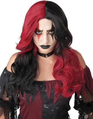 Produktbild von Joker-Perücke für Damen in schwarz/rot, Erwachsene - Einheitsgröße