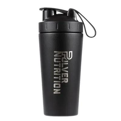 Produktbild von Pulver Premium Edelstahl Shaker 1000 ml – Protein Shaker mit Shakerball – Auslaufsicherer Deckel, kratzfest, BPA-frei – Sport Getränke Mixer – Schwarz