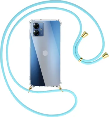 Produktbild von Handykette Backcover-Schutzhülle mit Band (Metall goldfarben) für Motorola Moto G14 (PAYF0010IN, 6.5'') - himmelblau