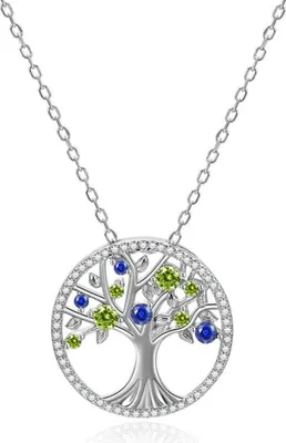 Productafbeelding van Zilveren ketting met glinsterende zirkonia's, afbeelding van de levensboom. Model: AGS1232 / 47