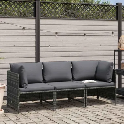 Immagine prodotto di divano da giardino a 3 posti con cuscini in poly rattan grigio