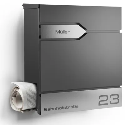 Produktbild von Moderner Briefkasten "Sydney" Anthrazit RAL7016 Personalisierbar mit Gravur