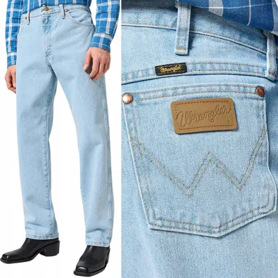 Immagine prodotto di Wrangler 13MWZ Jeans da cowboy sbiaditi dal classico taglio dritto, taglia 32, lunghezza 34