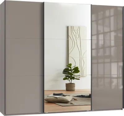 Produktbild von Schwebetürenschrank Kleiderschrank 250 cm Vollausst. Spiegel Glasfront Sandgrau / 22034