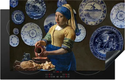 Produktbild von KitchenYeah© Herdabdeckplatte Milchmädchen - Das Mädchen mit dem Perlenohrring - Vermeer , 85x52cm, Küche Deko, Glaskeramikkochfeld Herdabdeckung, Abdeckplatte fùr Kochfeld