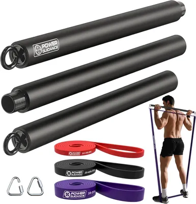 Immagine prodotto di Set di elastici di resistenza con barra per pilates, composto da 4 pezzi, di colore rosso, nero e viola