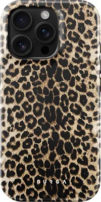 A close-up view of a leopard-print iPhone case.
