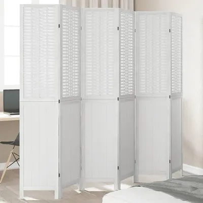 Imagen del producto de Divisorio de ambiente de 6 paneles, color blanco, fabricado en madera maciza de Paulownia