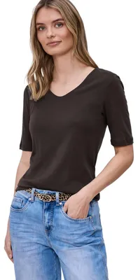 Produktbild von Street One Basic T-Shirt mit blickdichter Front Espresso Brown 36