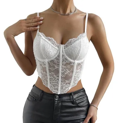 Productafbeelding van Haibang Damen Crop Top, kant, y, spaghetti-bandjes, getaillede top, V-hals