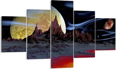 Produktbild von Bild auf Leinwand - Leinwandbild - Planeten Mond Universum - 125x70cm - Wand Bild - Wanddeko - Leinwanddruck - Bilder - Kunstdruck - Wanddekoration - Leinwand bilder - Wandkunst - EA125x70-2346