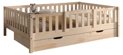 Produktbild von Tagesbett Kapua 140x200 mit Bettschublade Rausfallschutz Kiefer massiv