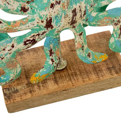 Eiserner Oktopus mit Holzsockel, grün, 36x10x32 cm