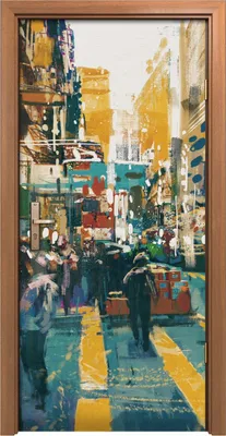 Produktbild von Türposter 90x200 cm Türaufkleber Türtapete Türfolie Klebefolie Architektur Menschen Stadt Straße Bunt