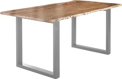 Produktbild von Esstisch Baumkante massiv Akazie natur 200 x 100 silber U-Gestell LUBIN