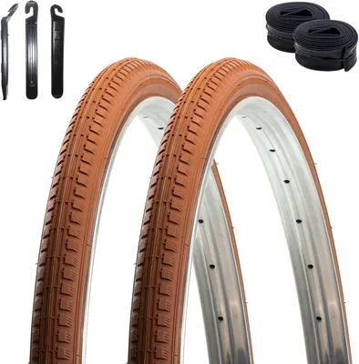 Zdjęcie produktu dla 2 x opony rowerowe Kenda K-142, brązowe 40-635 (28 x 1 1/2) + 2 x dętki AV wraz z łyżkami do opon