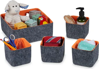 Produktbild von Relaxdays Schubladen Organizer, 5tlg. Schrankorganizer f. Kleiderschrank, Schublade uvm., faltbar, 2 Größen, grau/orange
