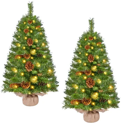 Produktbild von Yaheetech 2er Set Mini Künstlicher Weihnachtsbaum, 92 cm, mit LED & 20 Tannenzapfen