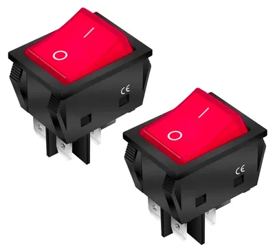 Tuimelschakelaar 20A 250V 4-polig, 30,2x22 mm, rot beleuchtet