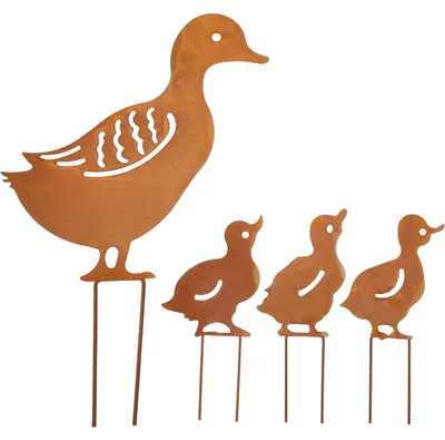 4er-Set Rost-Entenfiguren aus Metall für Garten & Osterdeko