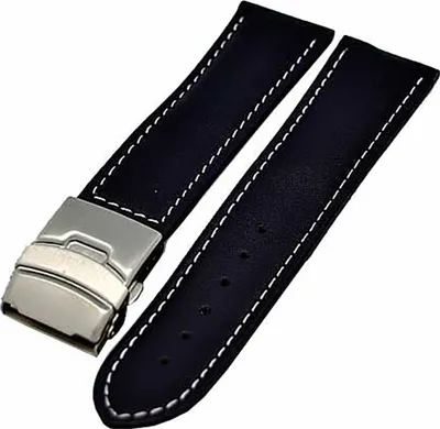 Produktbild von Uhrenarmband Glattleder Faltschließe 22mm blau + weisser Naht
